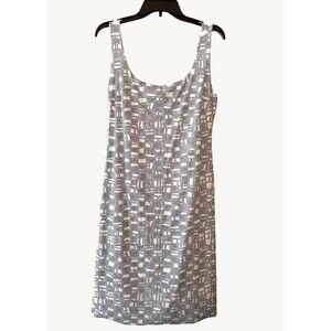 Elise Gug Dress Womens Gray White 42 Sz XL Sleeveless Midi Shift Geometric Italy
